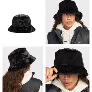 Nike Apex Faux Fur Bucket Hat Black Plush Soft HF7194-010 Adult Unisex Medium